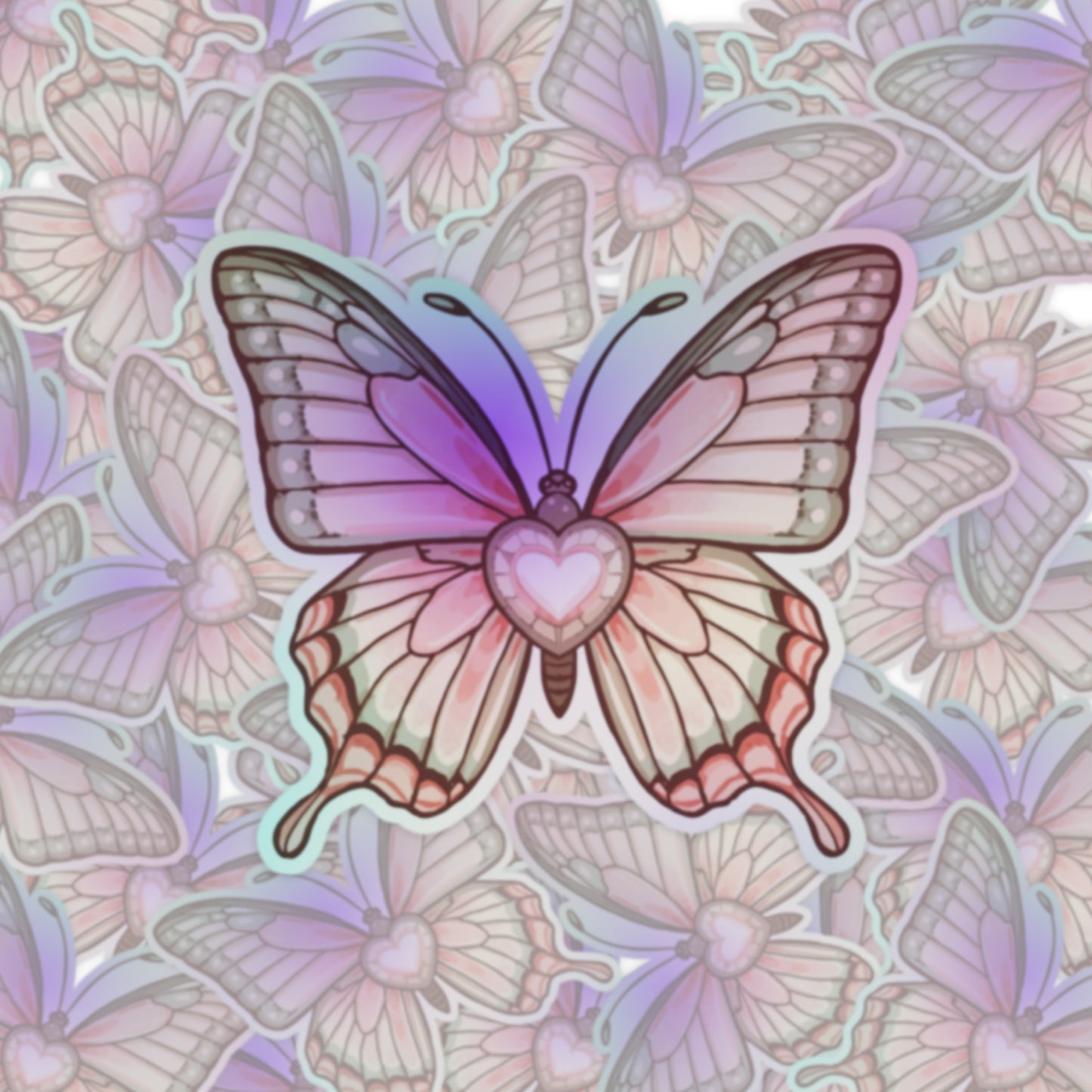 Heartwing Butterfly Rainbow | Fantasy | Holographic Foil | Kiss-Cut Sticker
