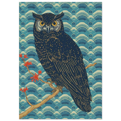 Night Watch Owl Japanese Art Wall Poster A3 (29.7 x 42 cm)