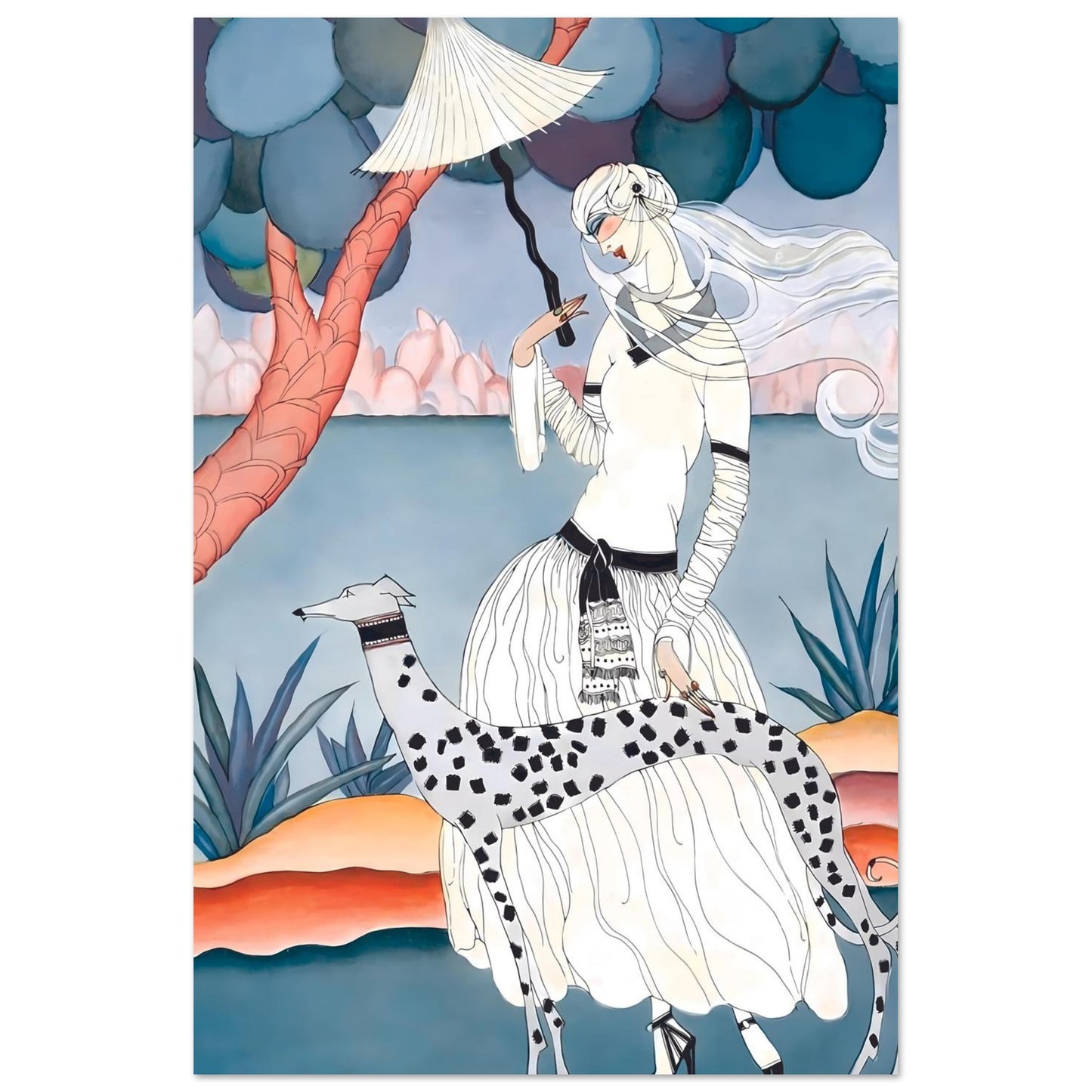 Ms Vogue & Her Spotted Hound Art Deco Wall Art Poster 40x60 cm 16x24″