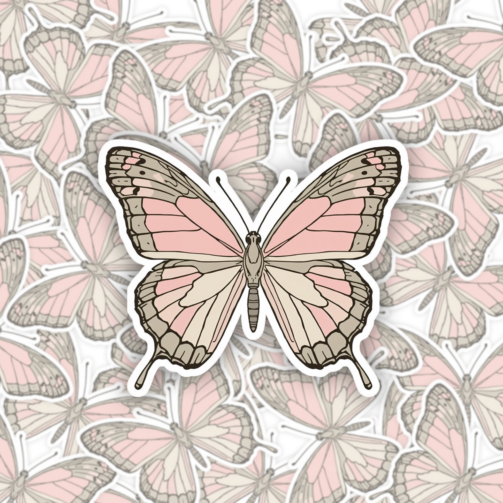 Soft Pink Butterfly Minimal | Romantic | White Satin Vinyl | Kiss-Cut Sticker