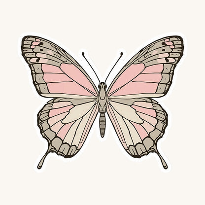 Soft Pink Butterfly Minimal | Romantic | White Satin Vinyl | Kiss-Cut Sticker