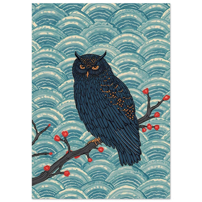 Midnight Owl Japanese Art Wall Poster A2 (42 x 59.4 cm)