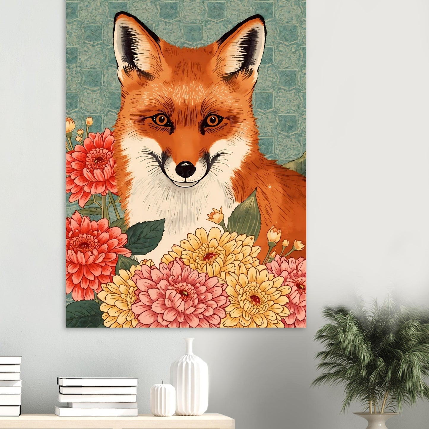 Floral Fox Ukiyo-e Wall Art Poster