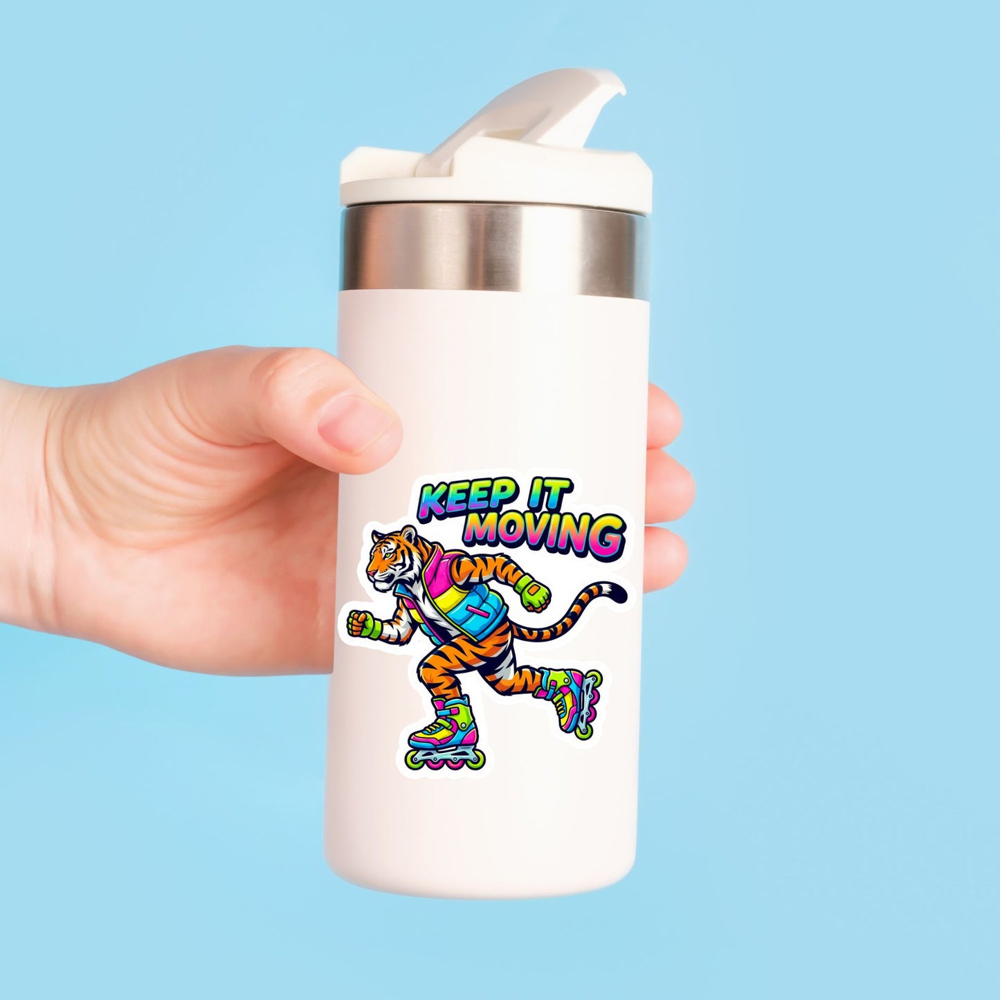 Keep It Moving Rollerblade Tiger | 90s Skater | White Vinyl | Die-Cut Sticker