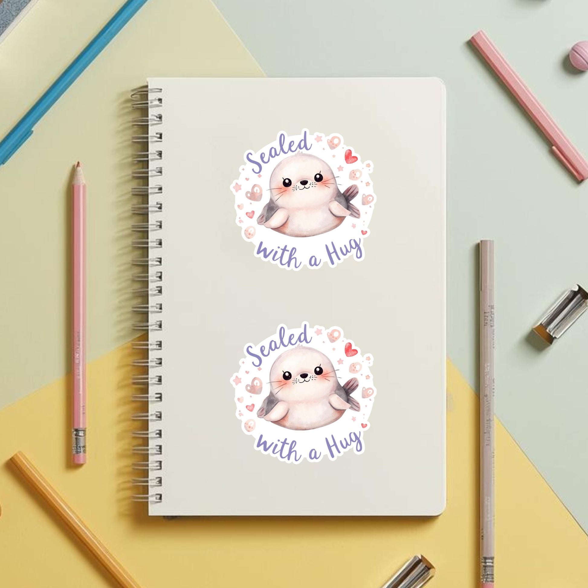 Sealed with a Hug Baby Seal | Ocean Life | White Vinyl | Die-Cut Sticker