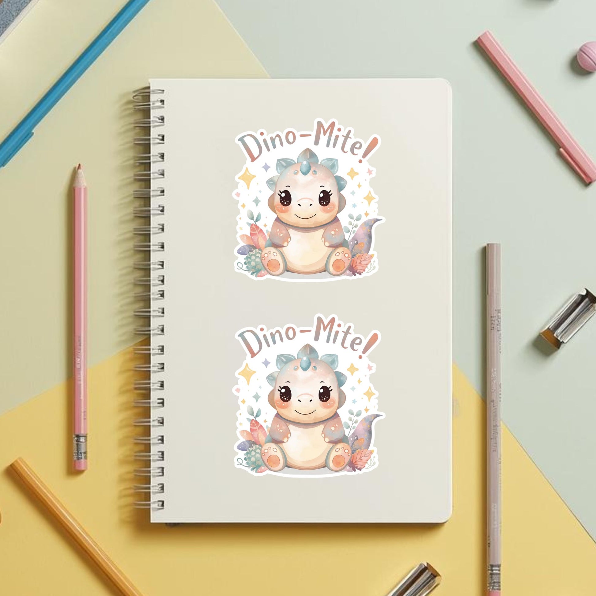 Dino-Mite Pastel Dinosaur | Kawaii Dino | White Vinyl | Die-Cut Sticker