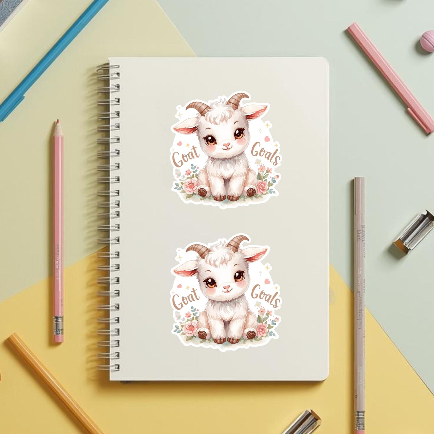 Goat Goals Baby Goat | Farm Animal | White Vinyl | Die-Cut Sticker