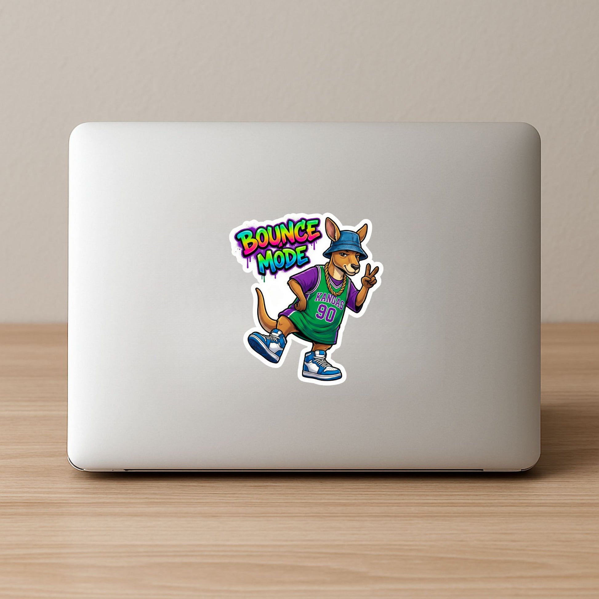 Bounce Mode Cool Kangaroo | 90s Streetwear | White Vinyl | Die-Cut Sticker