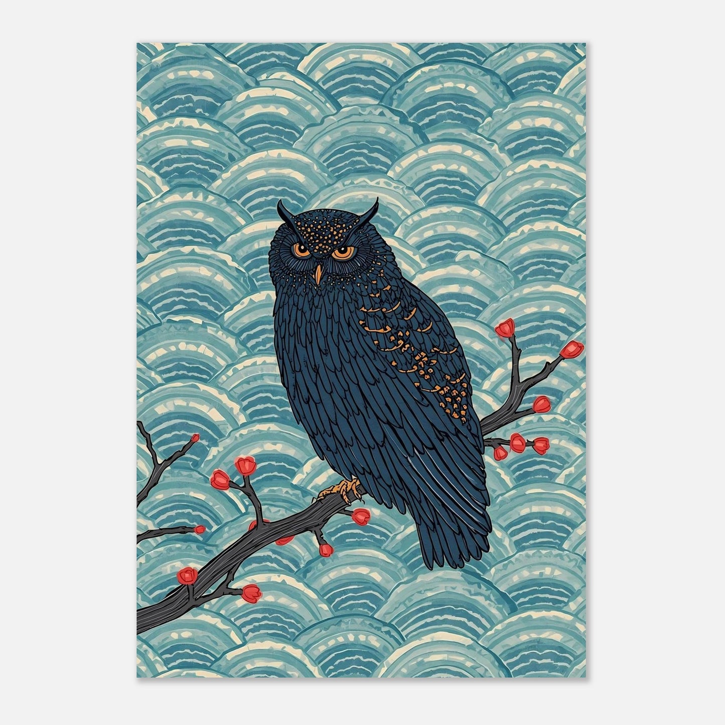 Midnight Owl Japanese Art Wall Poster