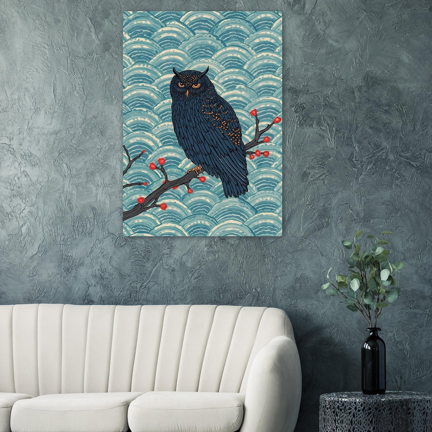 Midnight Owl Japanese Art Wall Poster