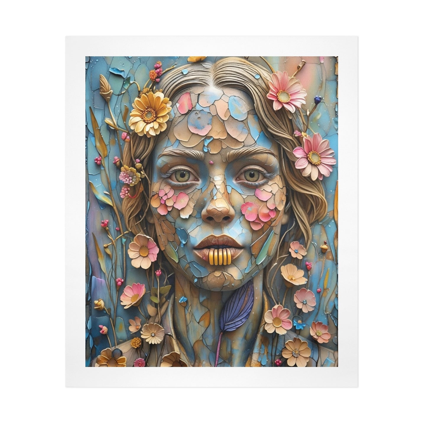 Petal Mosaic Muse – Floral Portrait Canvas Wall Art Print 20"x24" (50 x 60cm)
