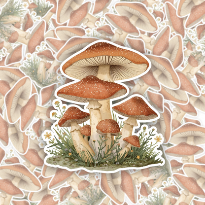 Woodland Mushroom Cluster | Cottagecore | White Satin Vinyl | Kiss-Cut Sticker