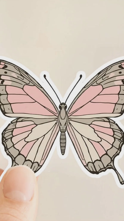 Soft Pink Butterfly Minimal | Romantic | White Satin Vinyl | Kiss-Cut Sticker